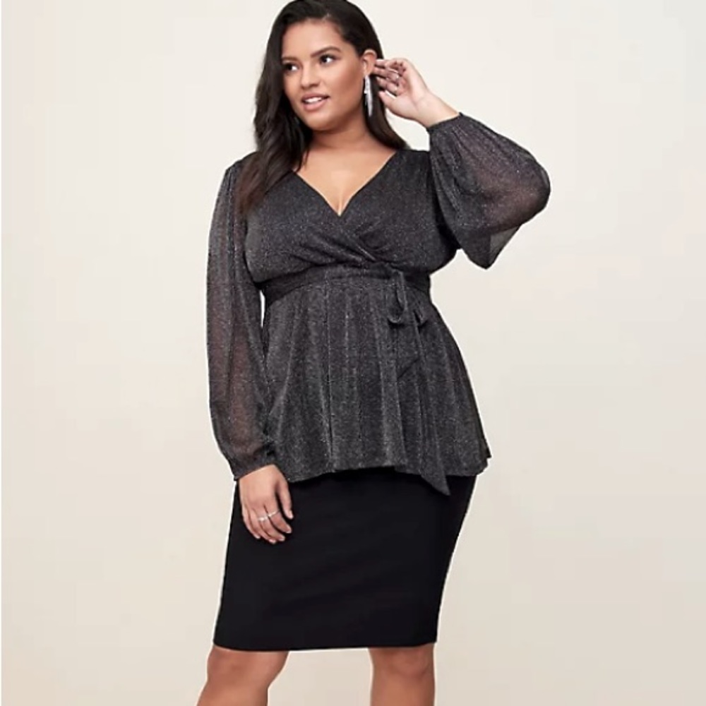 TORRID KNIT GLITTER LUREX SURPLICE PEPLUM TOP